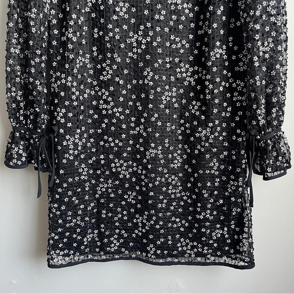 Vintage Dress Women's Small Black‎ White Daisies Retro Mod Mesh Feminine Cottage - Picture 6 of 12
